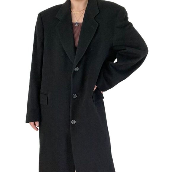 Vintage Unisex Charcoal Gray Cashmere Wool Blend Preppy Long Trench Coat Sz 42R - Picture 5 of 11